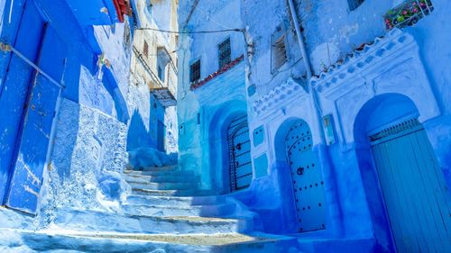 Street in the blue city of Chefchaouen in Morocco 