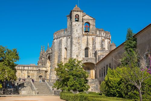 Entrance and main Church in the Convent of Christ (Convento de Cristo). Tomar, Ribatejo, Portugal © Andrei Nekressov/Shutterstock
