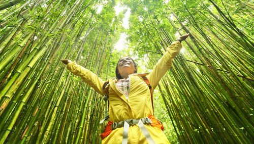 Hiker hiking on Pipiwai Trail on famous road to hana travel, Maui, Hawaii © Maridav/Shutterstock