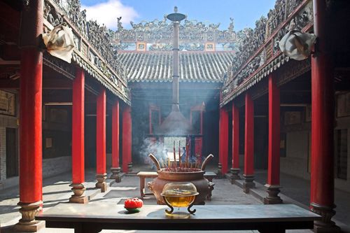 Temple filled with smoke from burning incenses