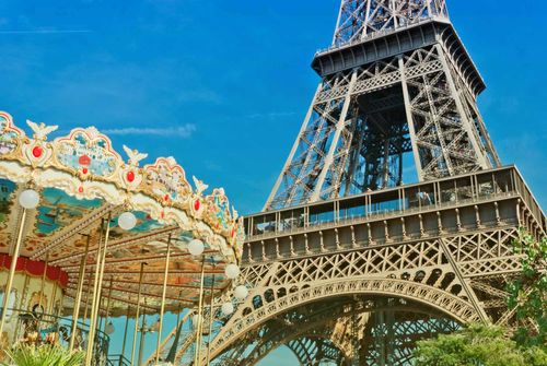 Eiffel Tower (Tour Eiffel), and French carousel, Paris