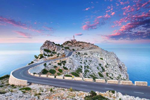 Lighthouse at Cap de Formentor on Majorca while sunset